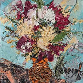 Картина Астры в старинной глиняной вазе Екатерина Лебедева художник