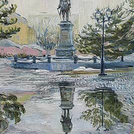 Два Петра, или отражение. Пленэрная живопись ZhNataly. Картина из серии "Портовые зарисовки"