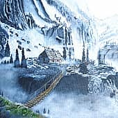 Копия картины"Избушка в горах у подвесного моста"