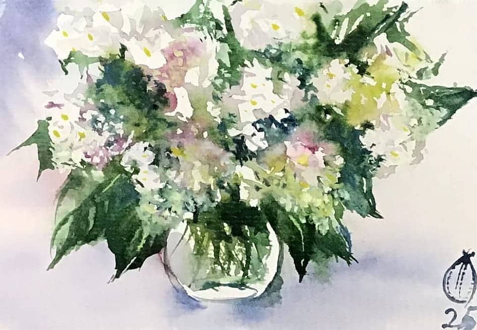 Акварель Гортензии