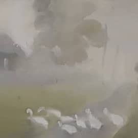 Этюд. Туманное утро. Гуси