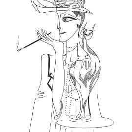 Курящая с кошкой