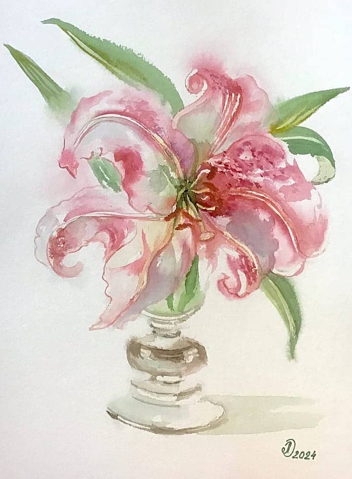 Акварель  Лилия в вазе