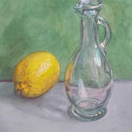 учебный натюрморт, лимон и стекло