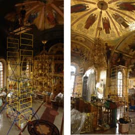 Расчистка от копоти и загрязнений и реставрация настенных  храмовых росписей.