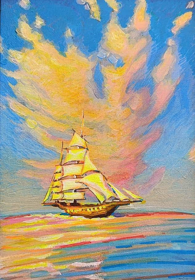 Фрегат. День и ночь. Проект светофизика в живописи ZhNataly. Светящаяся