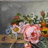Копия картины Рейчел Рюйш "Ветка розы с жуком и пчелой" (1), художник Илья Александрович Иванов