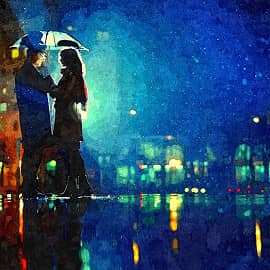 Двое под зонтом.