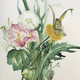 Акварель Букет с бабочкой