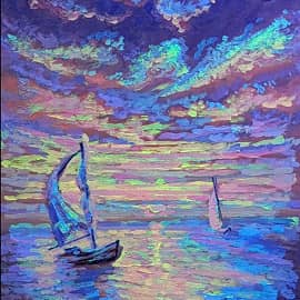 День и ночь. Две яхты на закате. Ночь. Проект "светофизика в живописи"  ZhNataly
