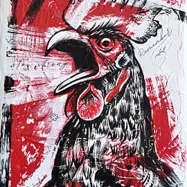 Красное и белое. Петух.