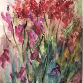 Ирисы на фоне барбариса