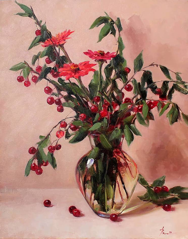 Вишнёвый букет, Холст на подрамнике Масло