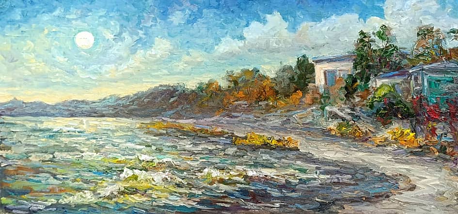 Домики у берега. Пленэр. Живопись ZhNataly.