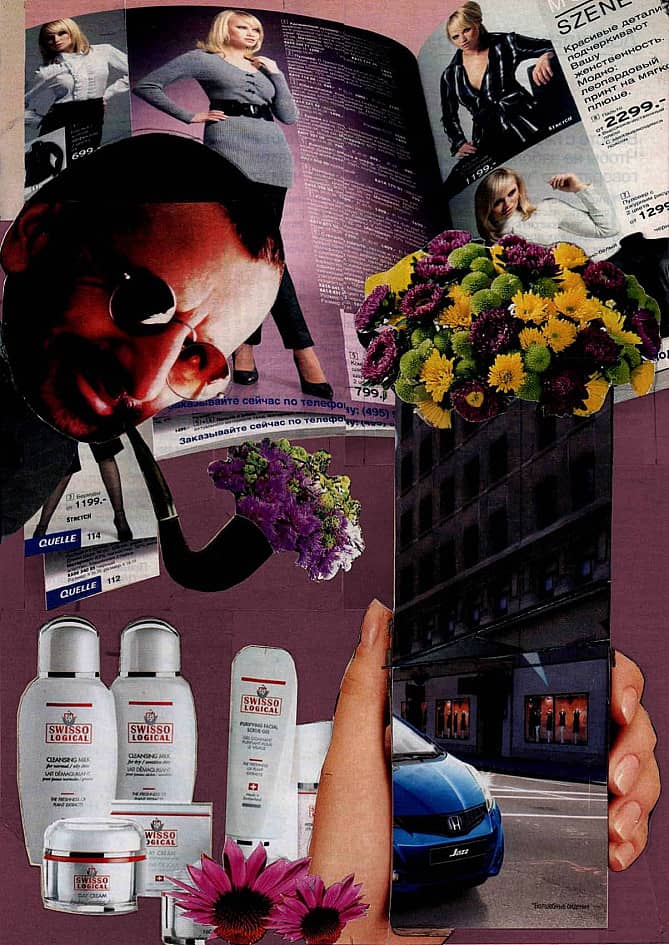 Косметика и цветы. Коллаж.