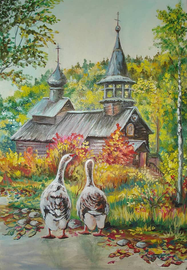 Гуси у церкви.