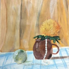 Натюрморт с хризантемой и яблоком