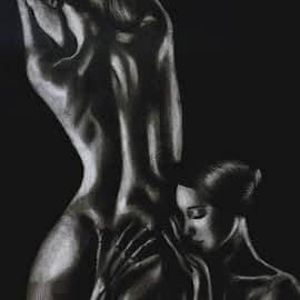 Картина углем женские силуэты, чувственная картина
