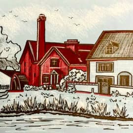 Дома у реки. Скетч.