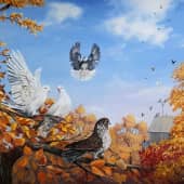 " Осень и голуби" Картина на заказ
