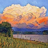 Закат над рекой.