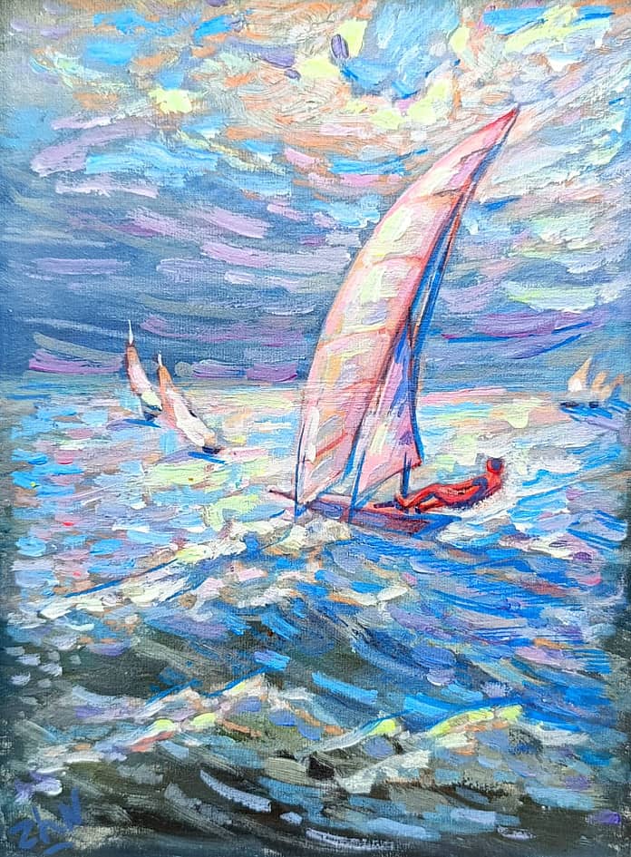 Регата. Серия Яхт-клуб. День и ночь. Проект светофизика в живописи ZhNataly, светящаяся