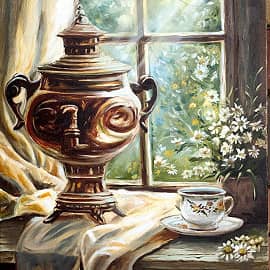 Самовар с ромашками (оч хочется солнышка)