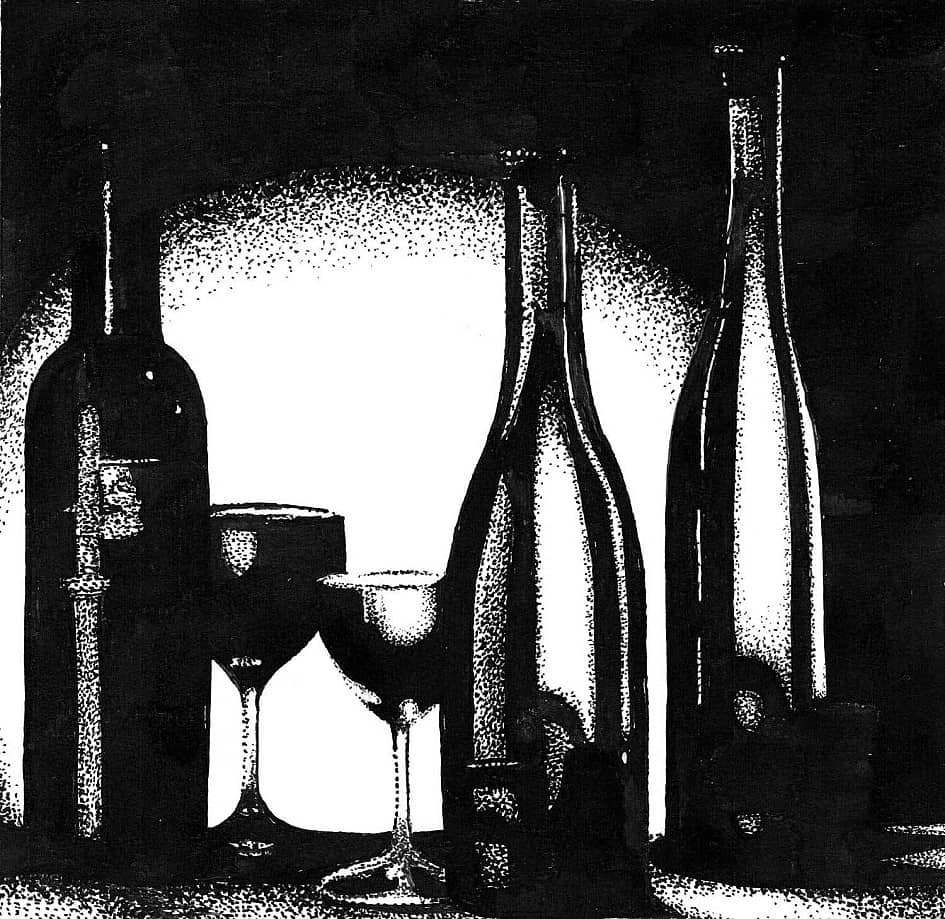 Натюрморт с бутылками  Still-life with the Bottles, Бумага Тушь