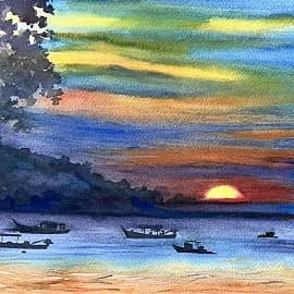 Лодки на закате. 2.