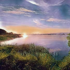 Рассвет на озере.