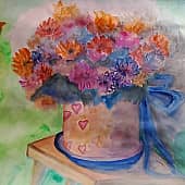 Корзинка цветов и бабочка
