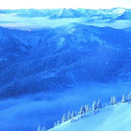 В синих тонах.