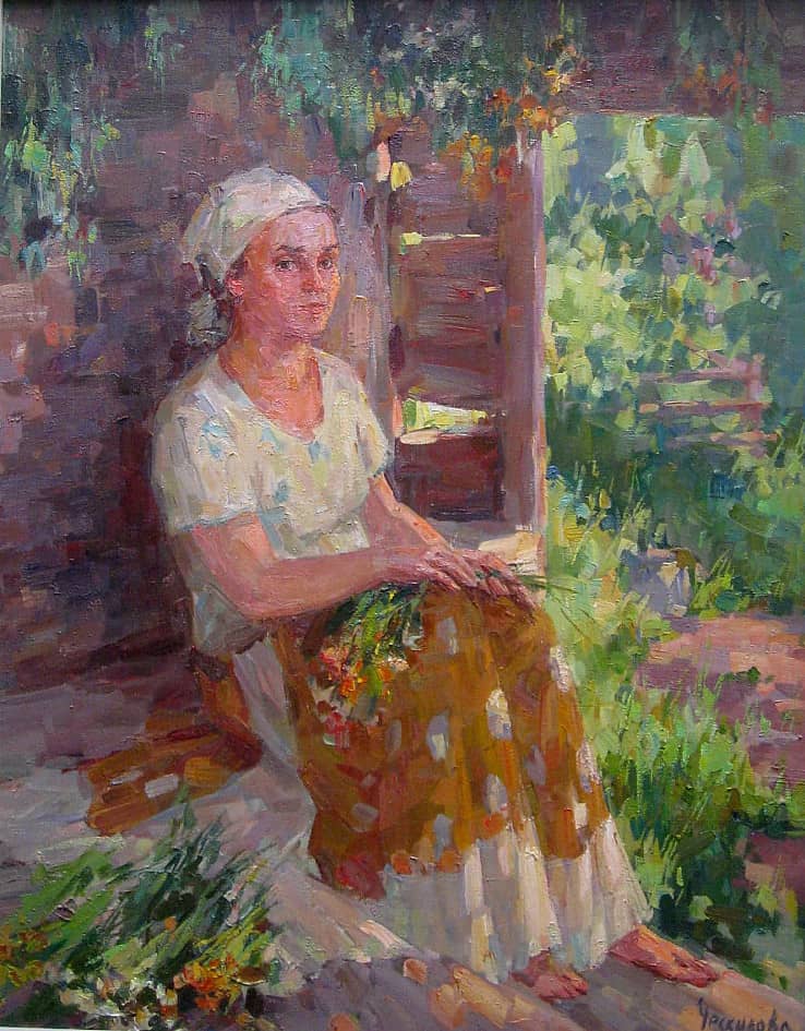 Отдых ( портрет мамы Ческидовой О.А. на крыльце своего дома в Псковской области)