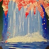 Водопад и сакуры цвет