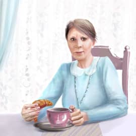 Женщина с круассаном(иллюстрация)