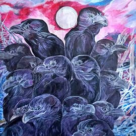 Семья воронов зимним днем