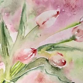 Акварель Розовые тюльпаны