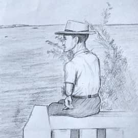 Зарисовка. Папа на отдыхе в Геленджике. 1957 год