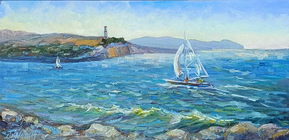 Солнечный день. Яхты в море. Пленэр ZhNataly