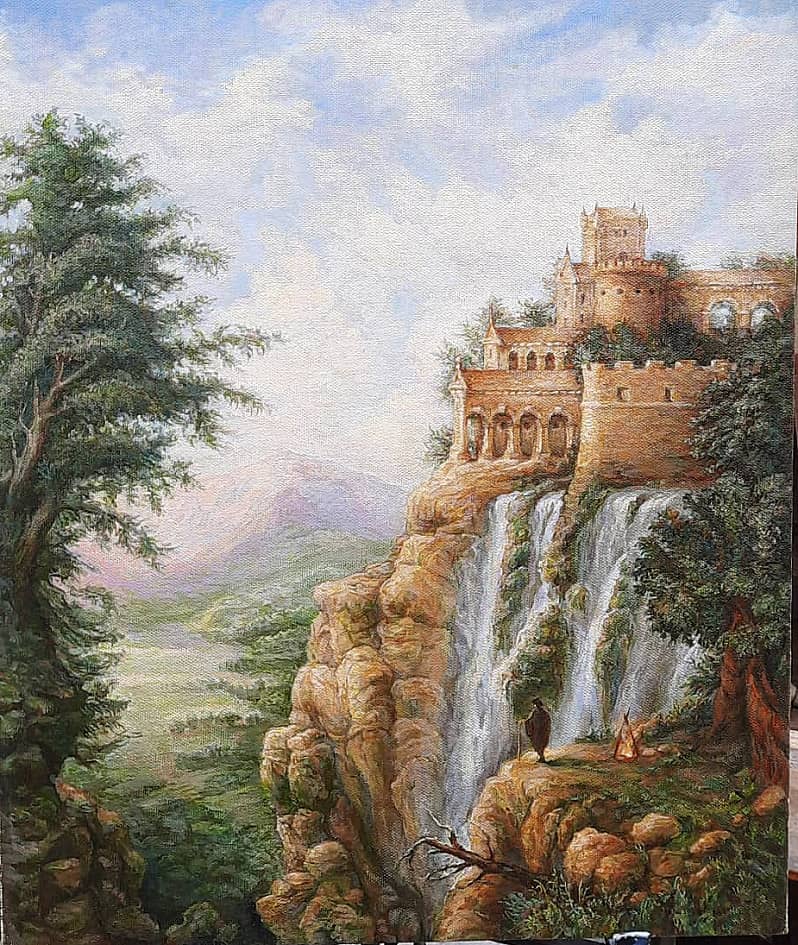 Водопад. Пейзаж 18 века, лессировочная живопись ZhNataly