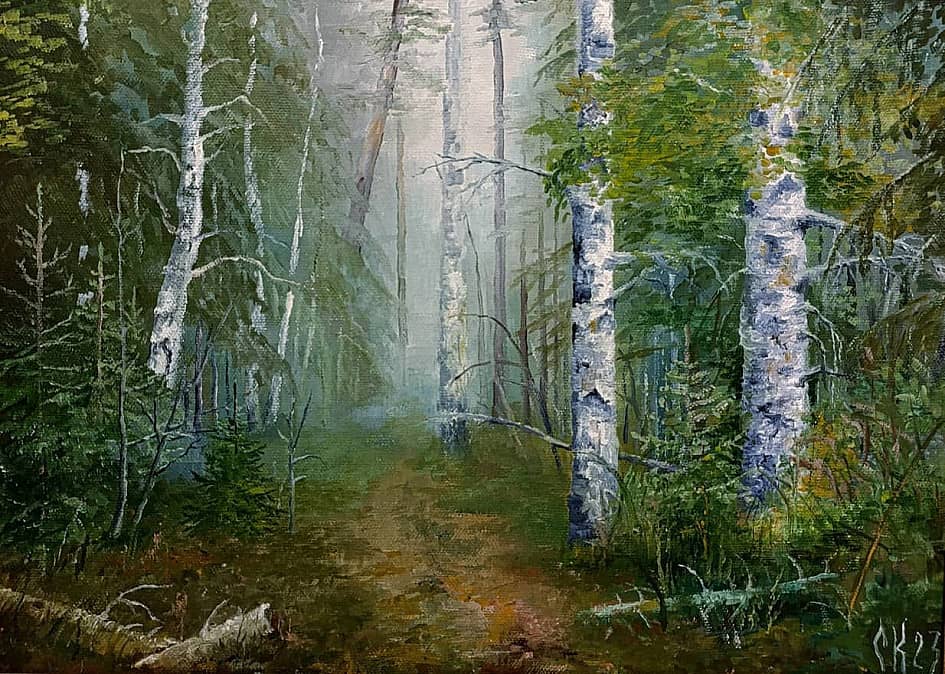 В таёжных дебрях на рассвете.