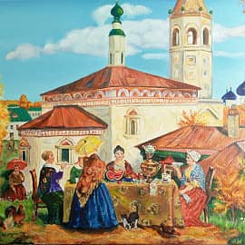 По картине Кустодиева "В старом Суздале"