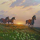 Лошади бегущие на водопой 2, художник Геннадий Литвиненко