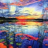 Закат над озером.