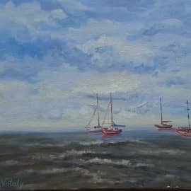 Голубое небо. Морской пейзаж ZhNataly. Пленэрная живопись в технике "алла прима"