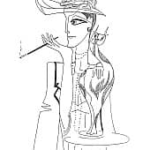 Курящая с кошкой