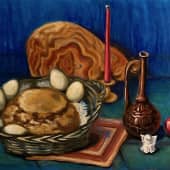 Натюрморт с деревенским хлебом и яйцами
