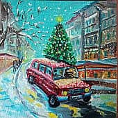 "Едем в Новый год ", открыка.