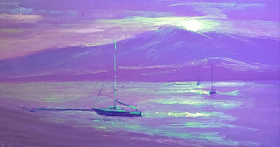 Нежный закат на побережье. Геленджик. Ночь. Проект "светофизика в живописи"  ZhNataly, светящ