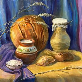 Натюрморт с хлебом и молоком